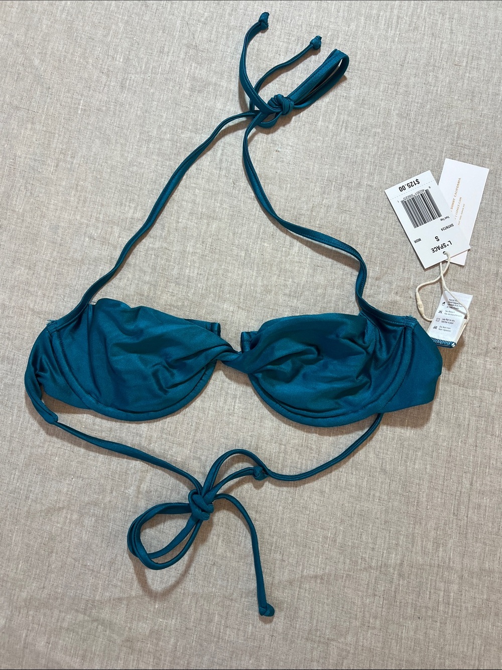 l*space Teal Twist Toni Halter Bikini Top in Mediterranean Blue. Size S. NWT